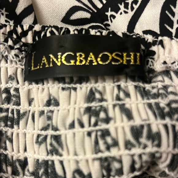 Boho Paisley Smocked Empire Waist MIDI Dress Black & White Size - Picture 2 of 6